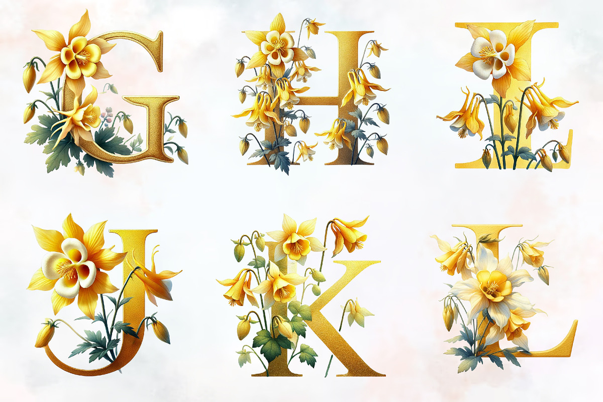 Golden Columbine Spring Alphabet Png, an Illustration by RobertsArt (Photo 2 of 7)