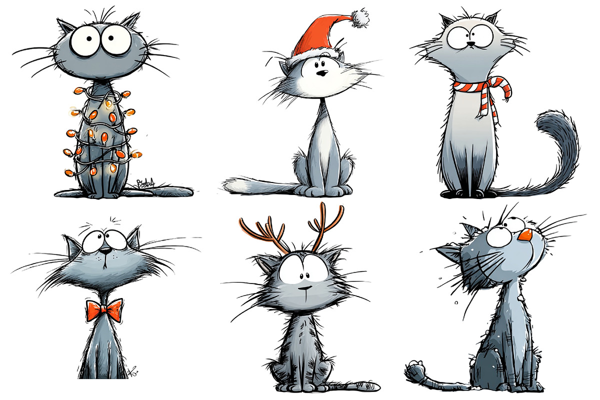 Cute Christmas Cat Clipart, an Illustration by Pixels.Craft (Photo 6 of 6)