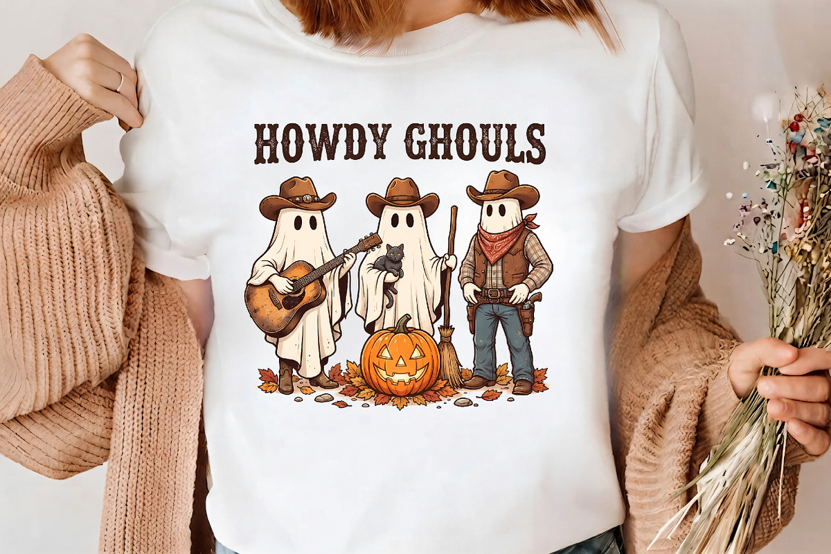 Howdy Ghouls Cowboy Ghosts PNG, a Seasonal Illustration by CrexoraLab (Photo 3 of 4)
