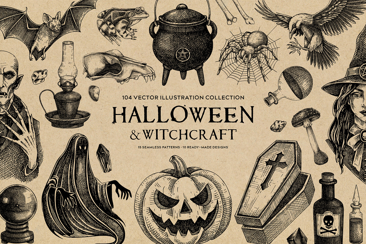 Halloween & Witchcraft Vector Bundle, a Seasonal Illustration by Yevheniia (Photo 1 of 15)
