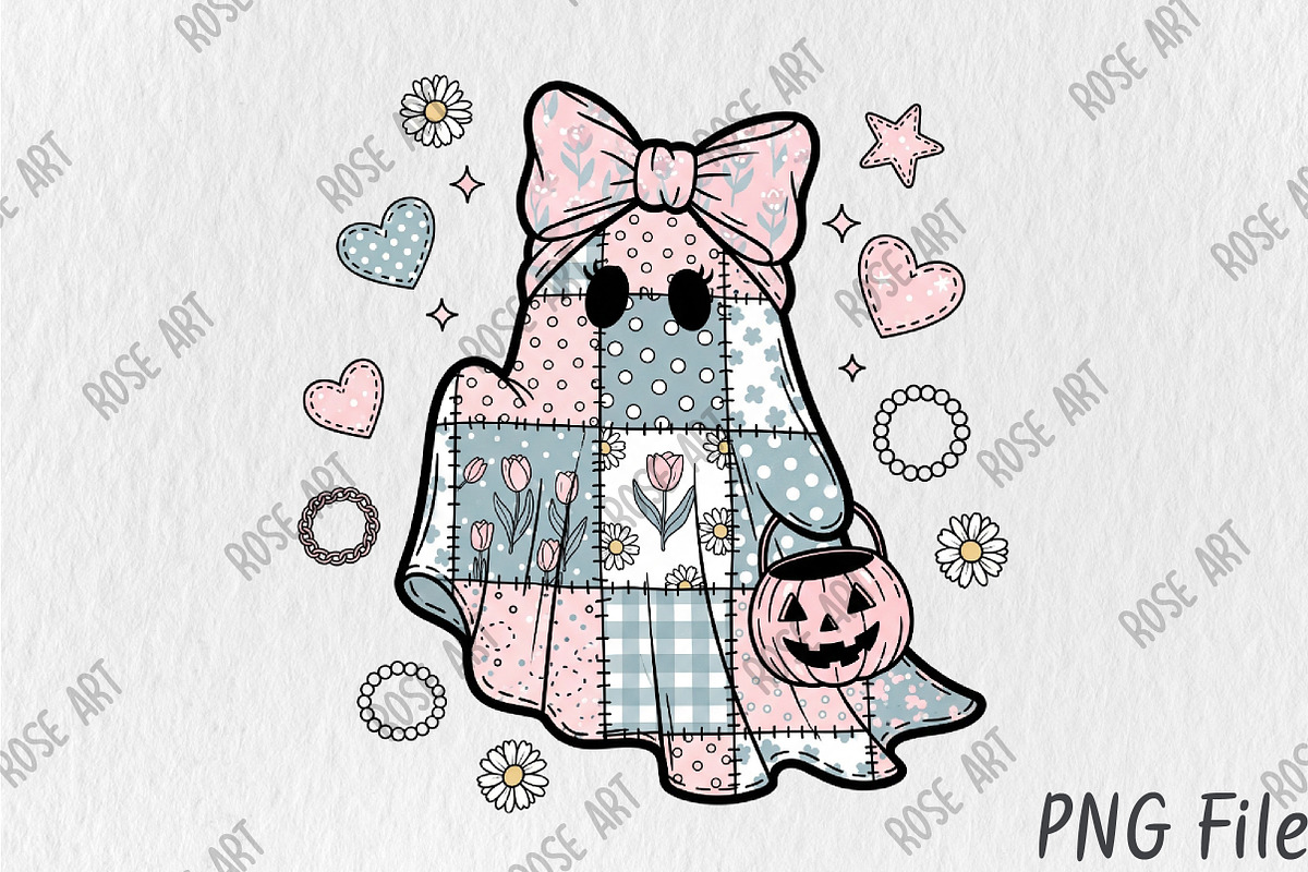 Pink Patchwork Denim Ghost Png, a Seasonal Illustration by Rose Art (Photo 1 of 5)