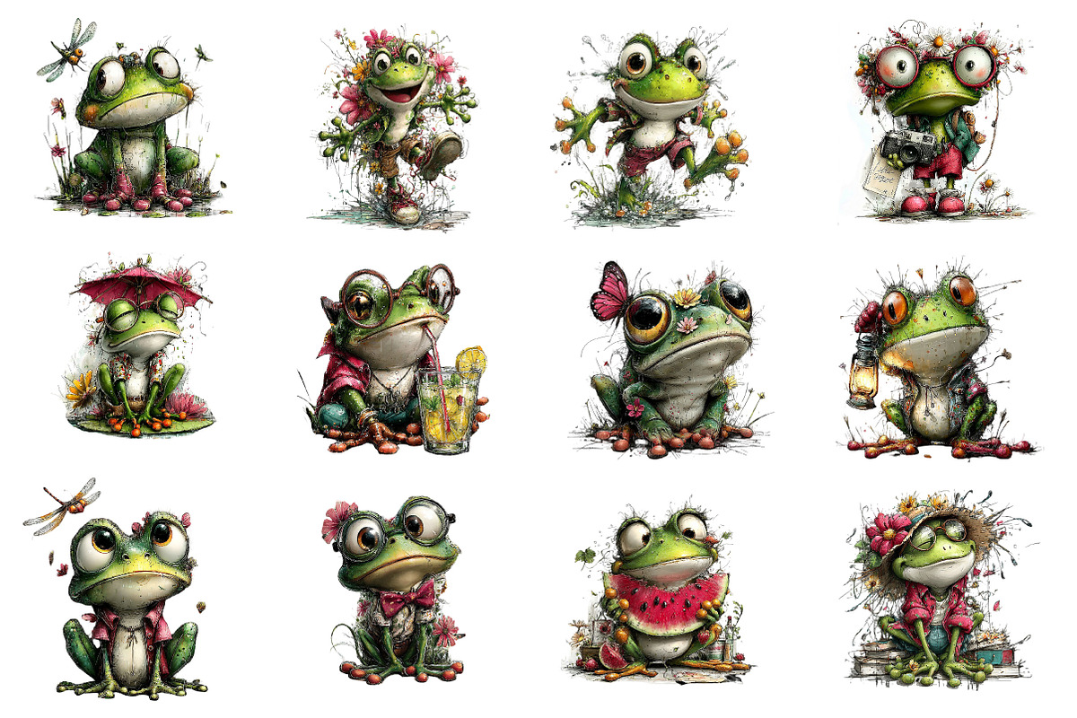 Whimsical Summer Frogs Clipart, an Illustration by Dream Creation (Photo 2 of 6)