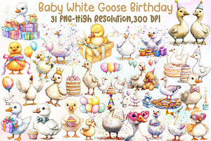 Watercolor Baby White Goose Birthday, an Illustration by Sublimation Artist