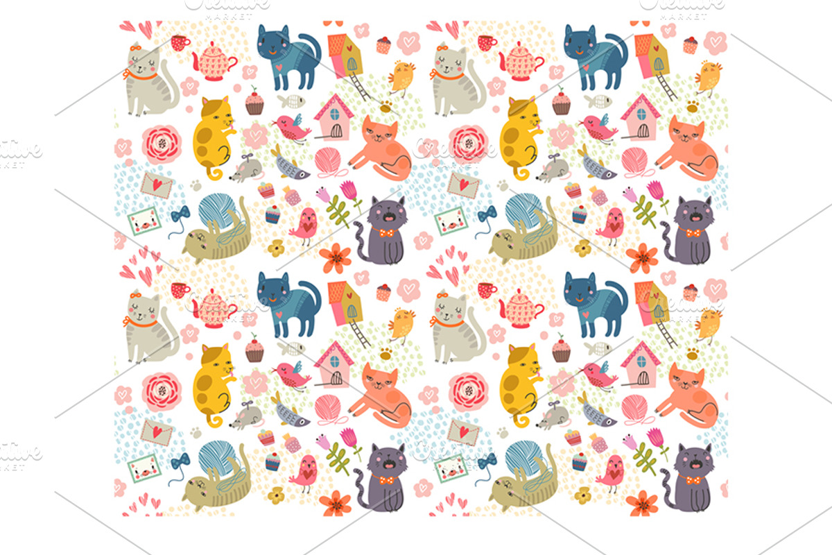 Cat set. Characters + Pattern, an Animal Illustration by Anna Guz's Store (Photo 3 of 3)