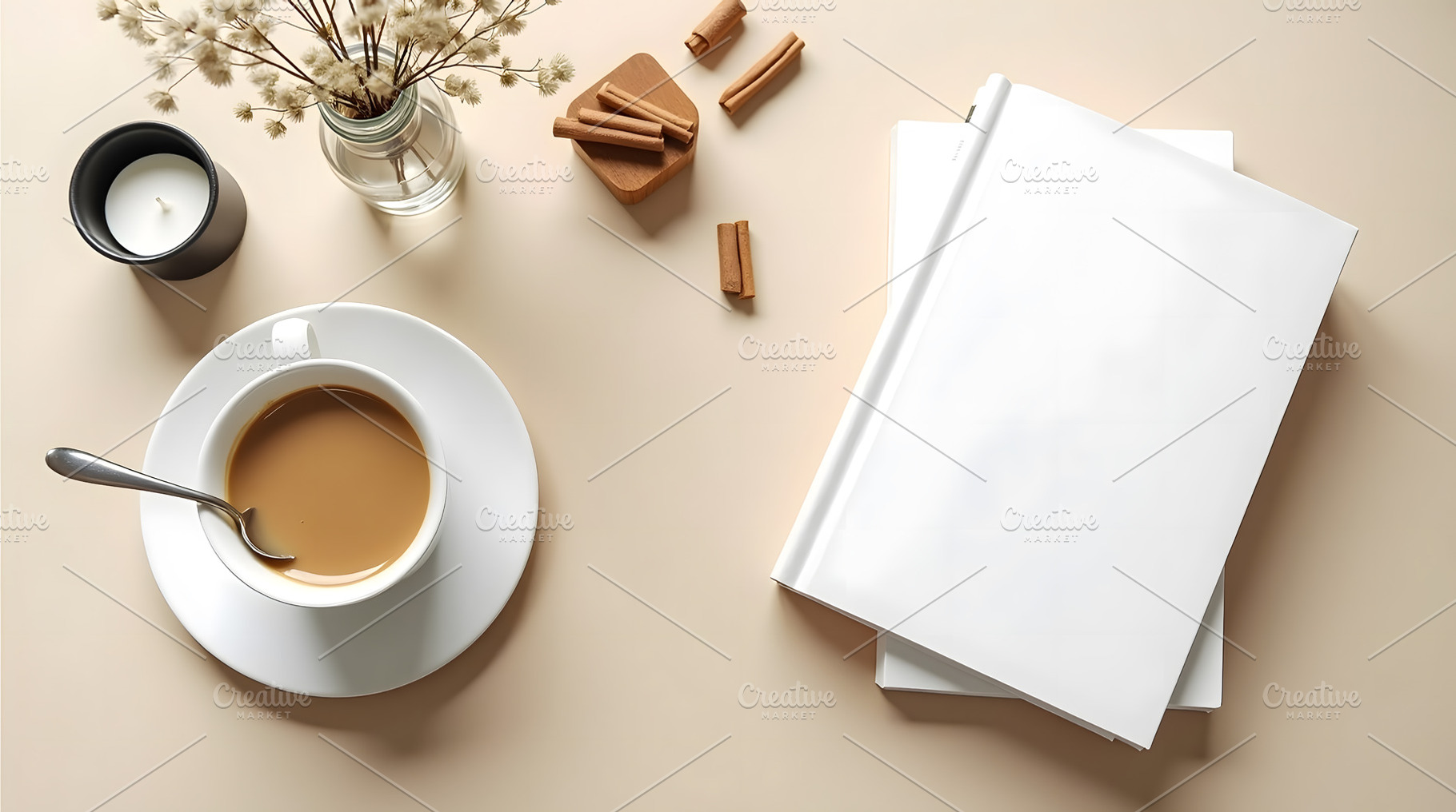 Coffee Cup, Books, and Cinnamon Stic, a Photo by Stock Shape