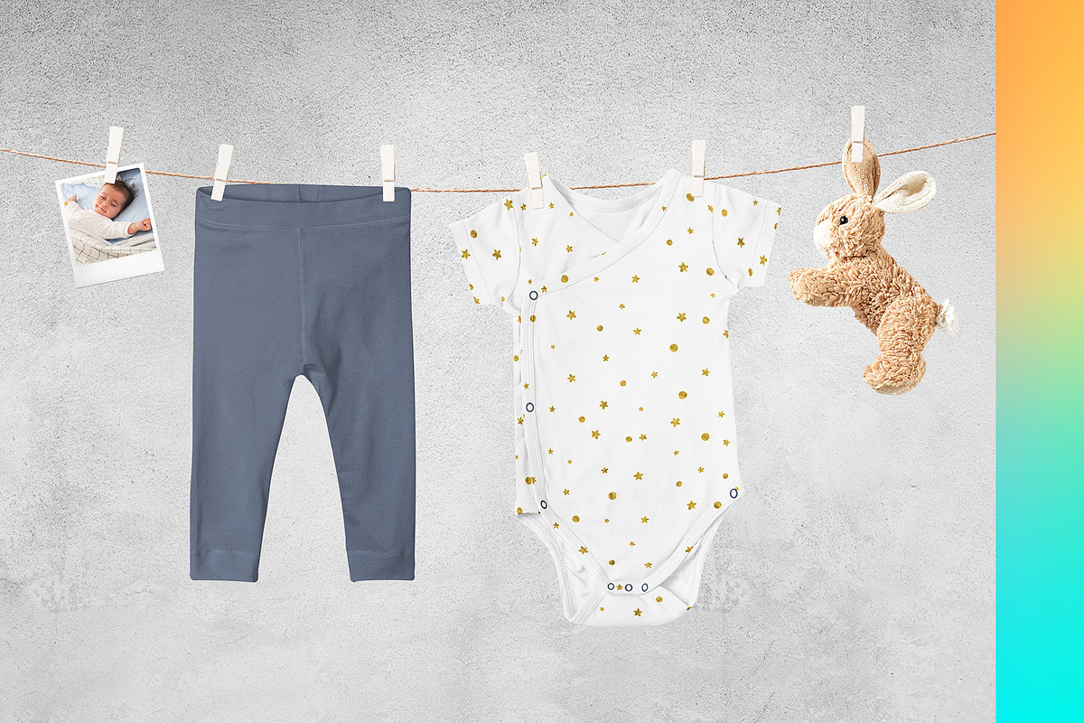Baby Clothes Hanging Mock-ups Set, an Apparel Mockup by Mocca Mockups Store (Photo 1 of 6)