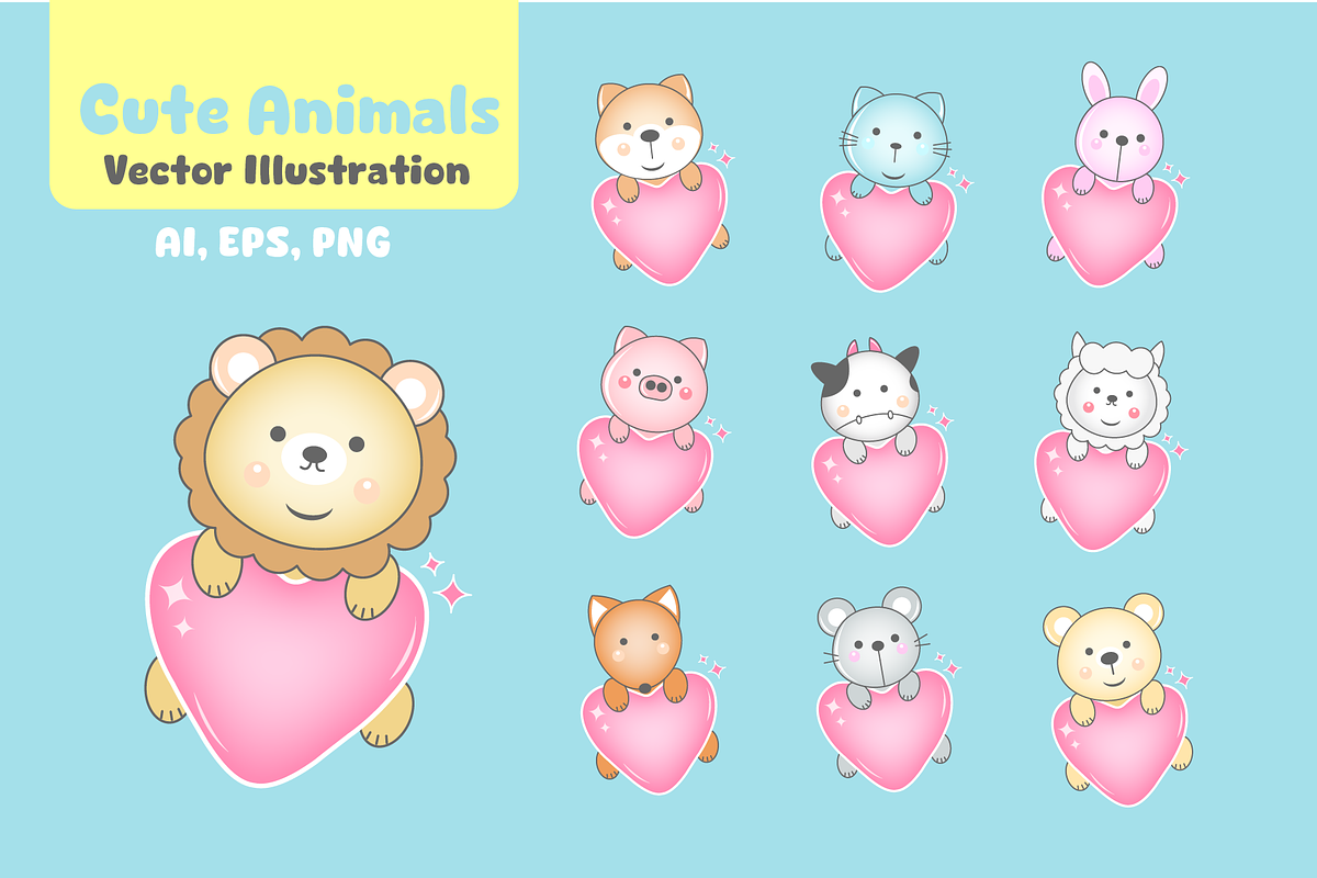 Cute Animals vector illustration, an Object Graphic by VL Shop (Photo 1 of 3)
