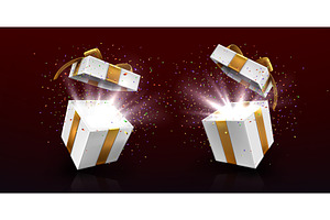 White gift box with golden ribbon, an Object Illustration by art PVP - market