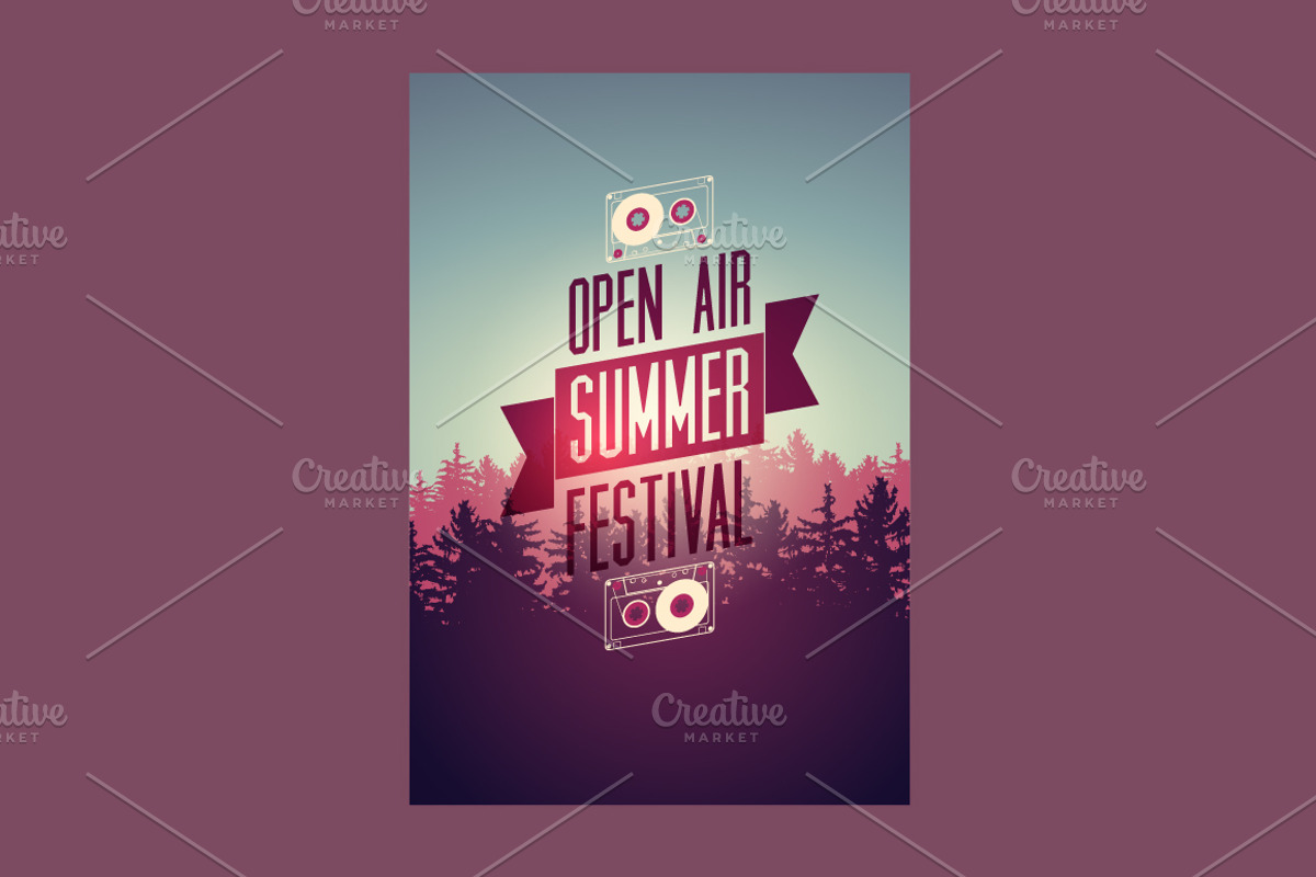 Summer open air vector poster set., a Seasonal Illustration by PoPaShop (Photo 6 of 10)
