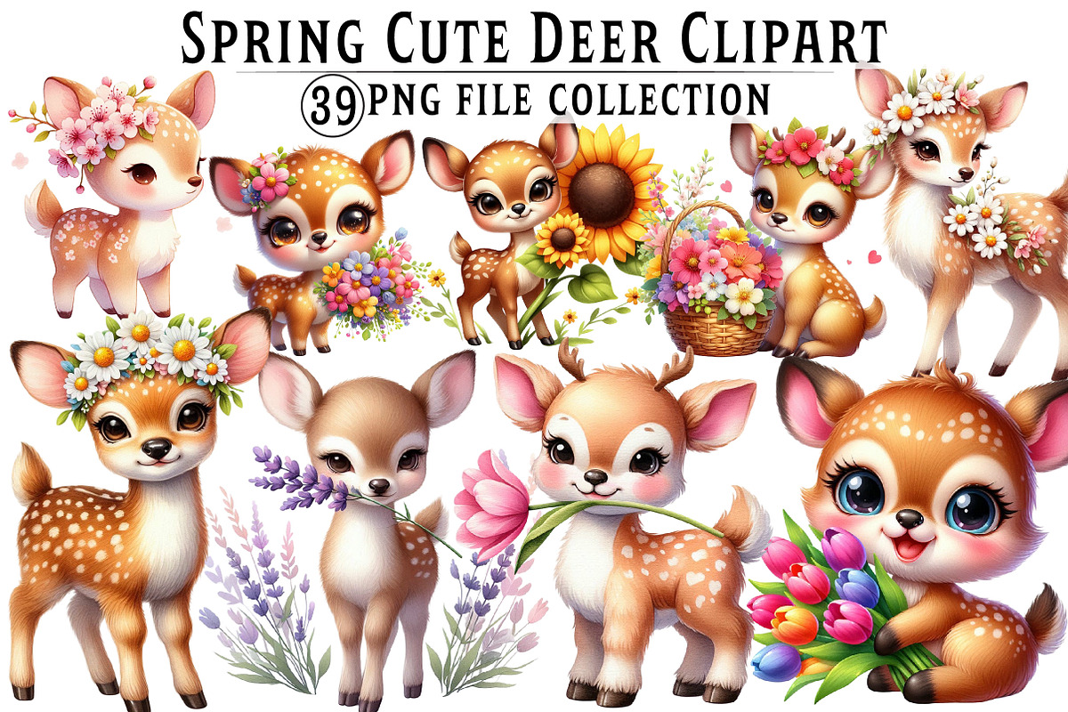 Cute Deer Spring Clipart Bundle, an Illustration by Dream Creation (Photo 1 of 5)