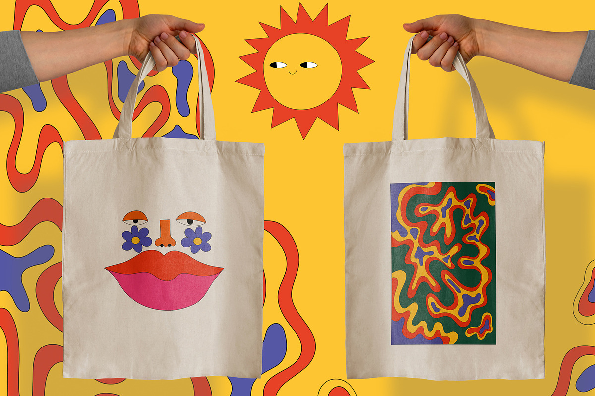 Psychedelic funky hippie stickers, an Illustration by okchizh (Photo 4 of 9)