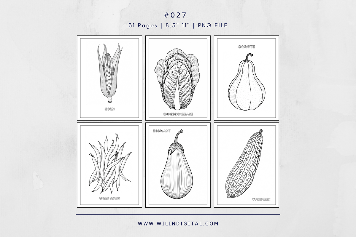 31 Vegetables Coloring Pages For Kid, an Illustration by Wilin Digital (Photo 2 of 3)