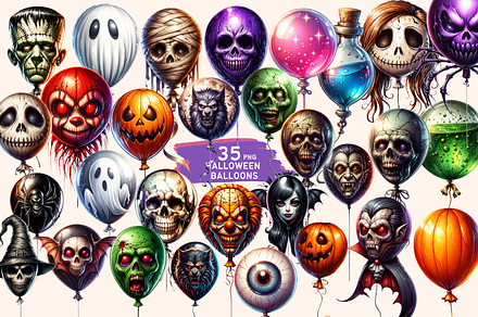 Halloween Balloon Clipart Bundle
