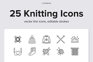 Knitting Line Icons, an Outline Icon by Nadiinko