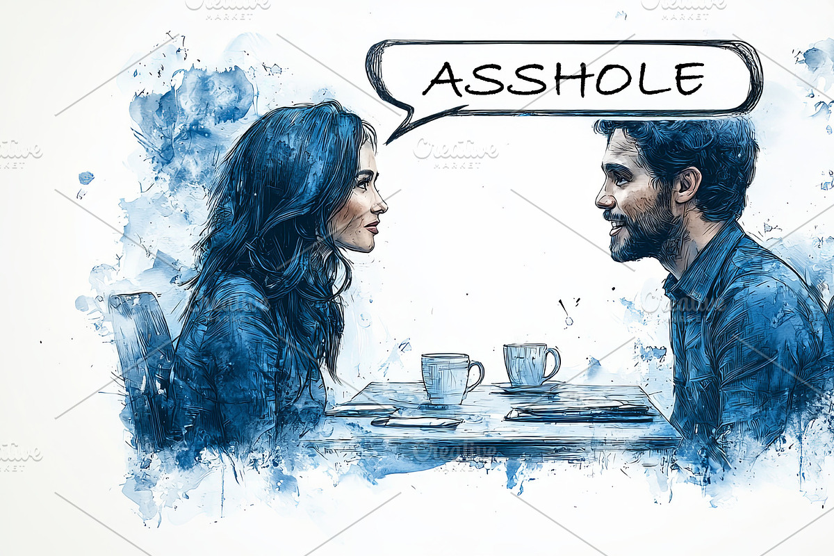 Artistic depiction of intense dialogue between two individuals at a coffee shop, an Illustration by AS photostudio