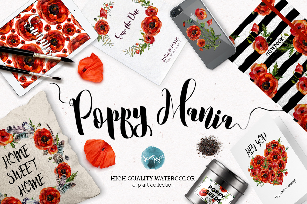 Poppy Mania Watercolor Clip Art Set, a Decorative Illustration by Inna Sinano (Photo 2 of 7)