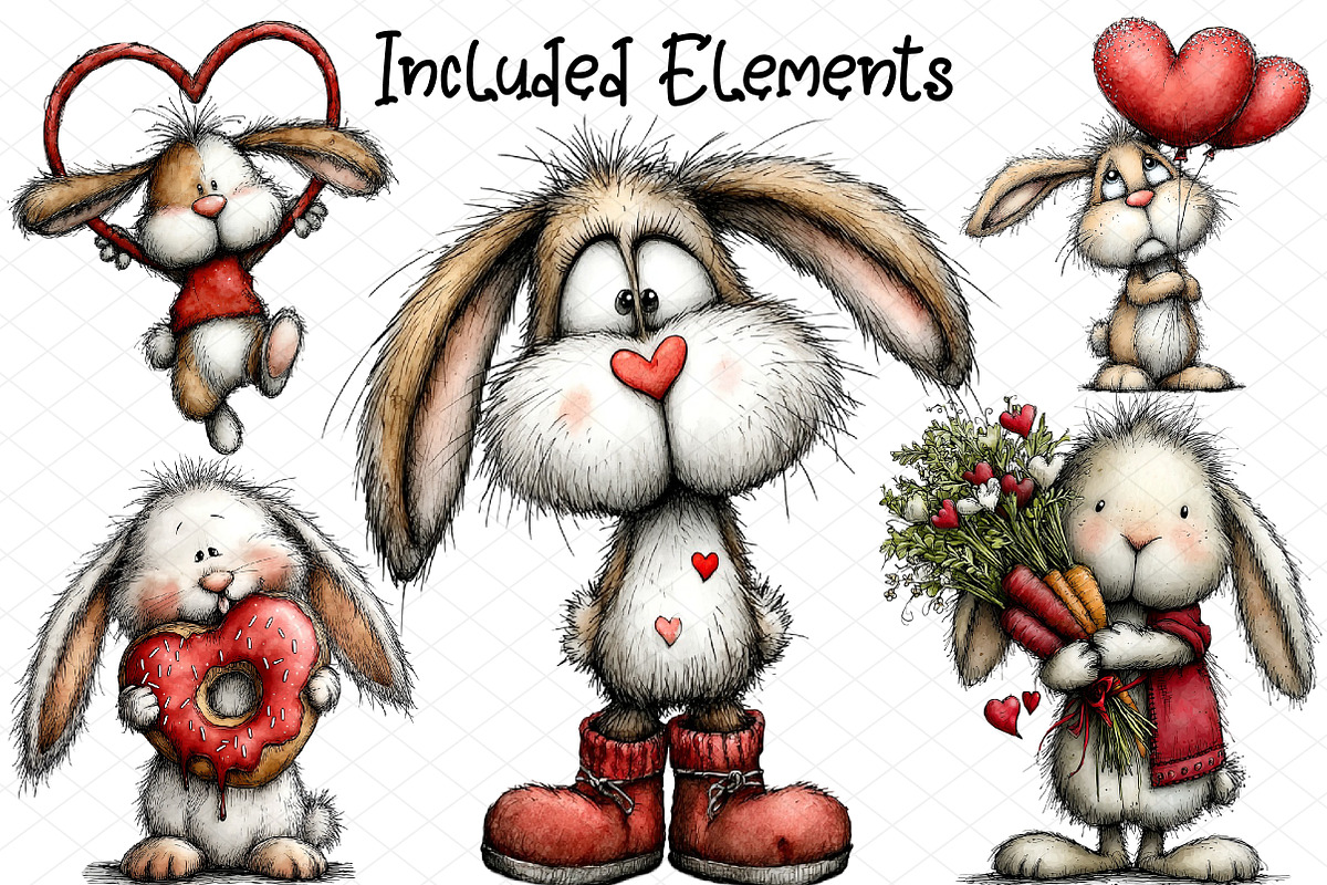 Whimsical Valentine Bunny Clipart, an Illustration by cherrydesign (Photo 2 of 4)