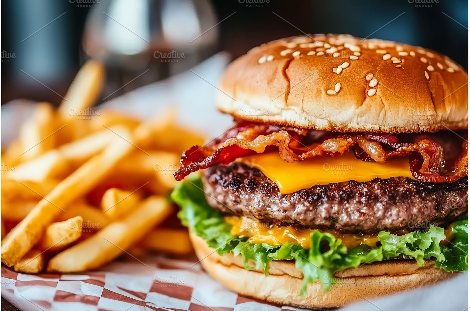 Juicy cheeseburger with bacon and, a Food & Drink Photo by Lermont51