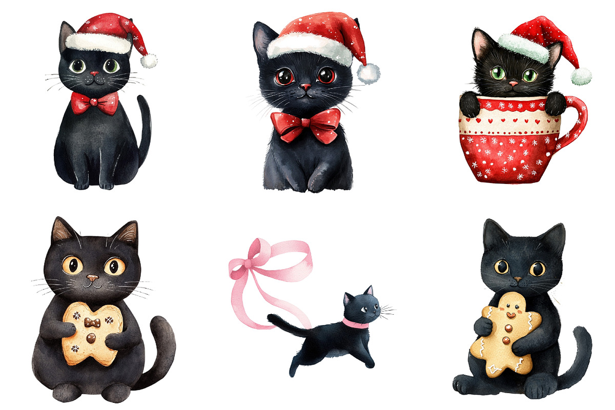 Funny Christmas Black Cat Clipart, an Illustration by DreamArtGraphic (Photo 3 of 5)