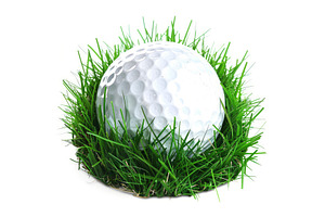 Golf ball resting in tall green, a Sports & Recreation Photo by Ylivdesign
