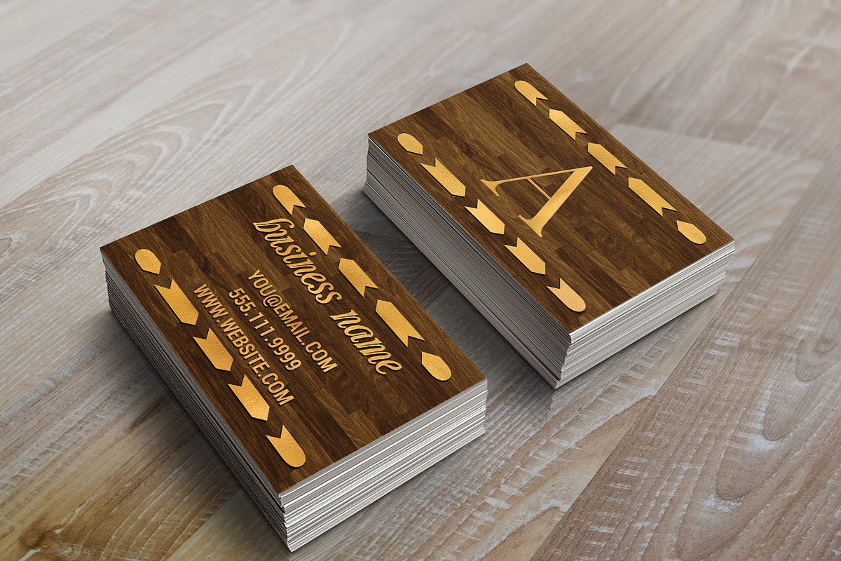 Wood & Gold Foil Arrow Business Card, a Business Card Template by Dream in Color Studio