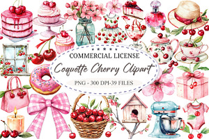 Watercolor Coquette Cherry Clipart, a Seasonal Illustration by designcity5