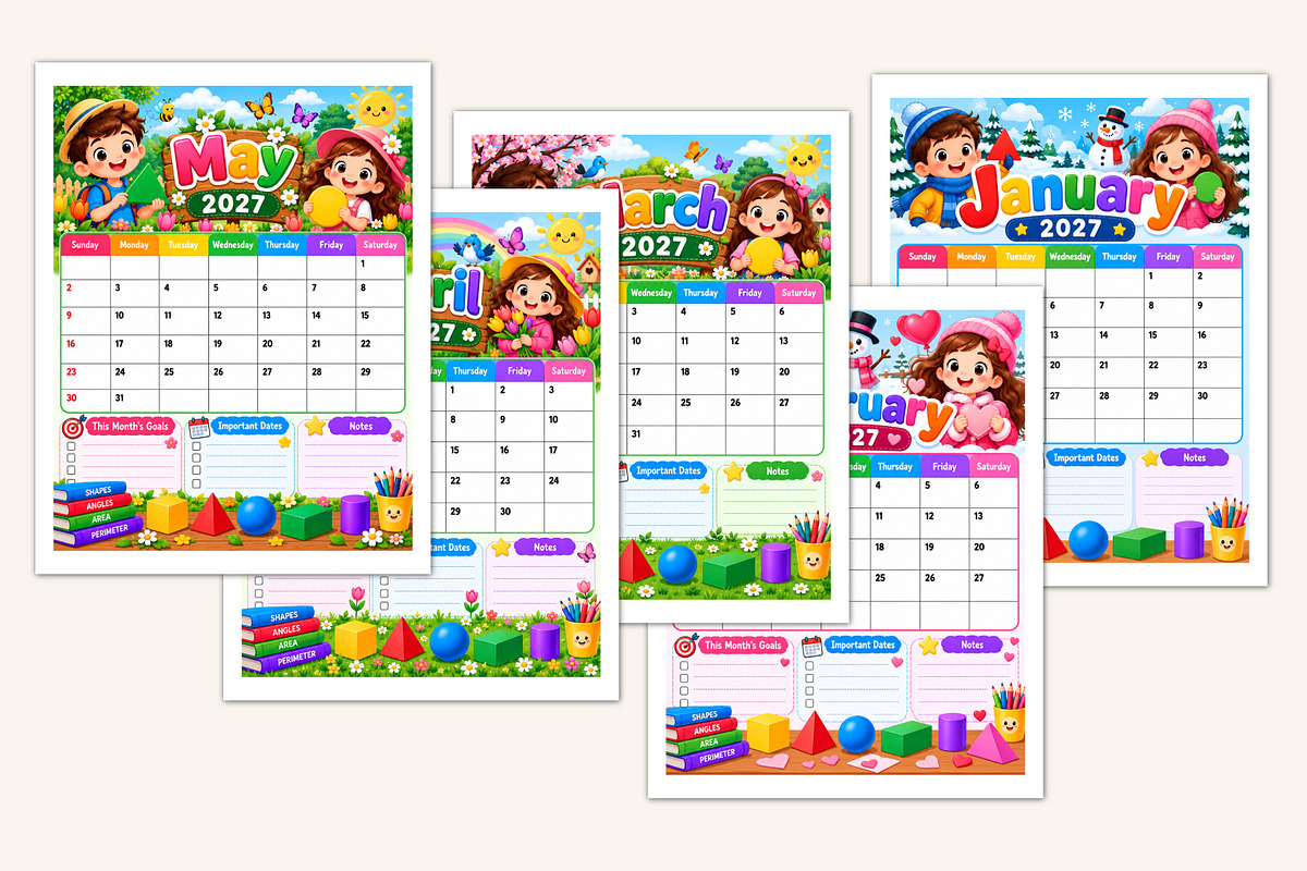 2027 Kids Geometry Practice, a Stationery Template by Designmela01 (Photo 3 of 5)