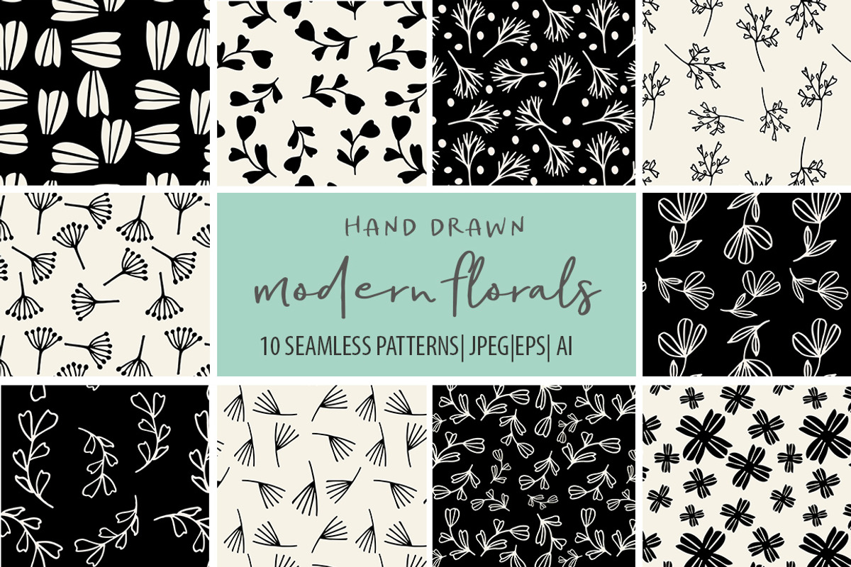 Modern Florals  Seamless Patterns, a Pattern Graphic by Sweet Fig (Photo 1 of 6)