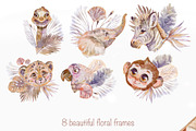 Cute Boho Safari Animals Watercolor, an Illustration by Shabbypie (Thumbnail 4 of 9)