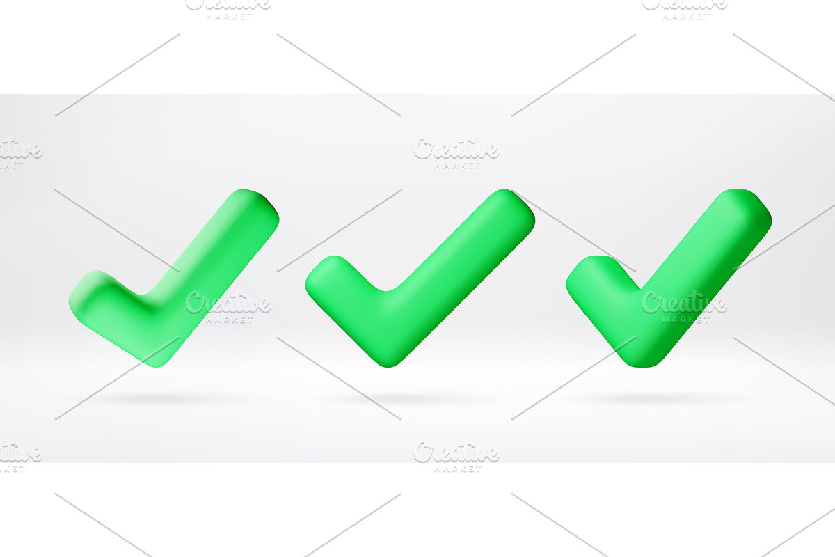 3D Green check mark symbols isolated, an Object Illustration by Abscent