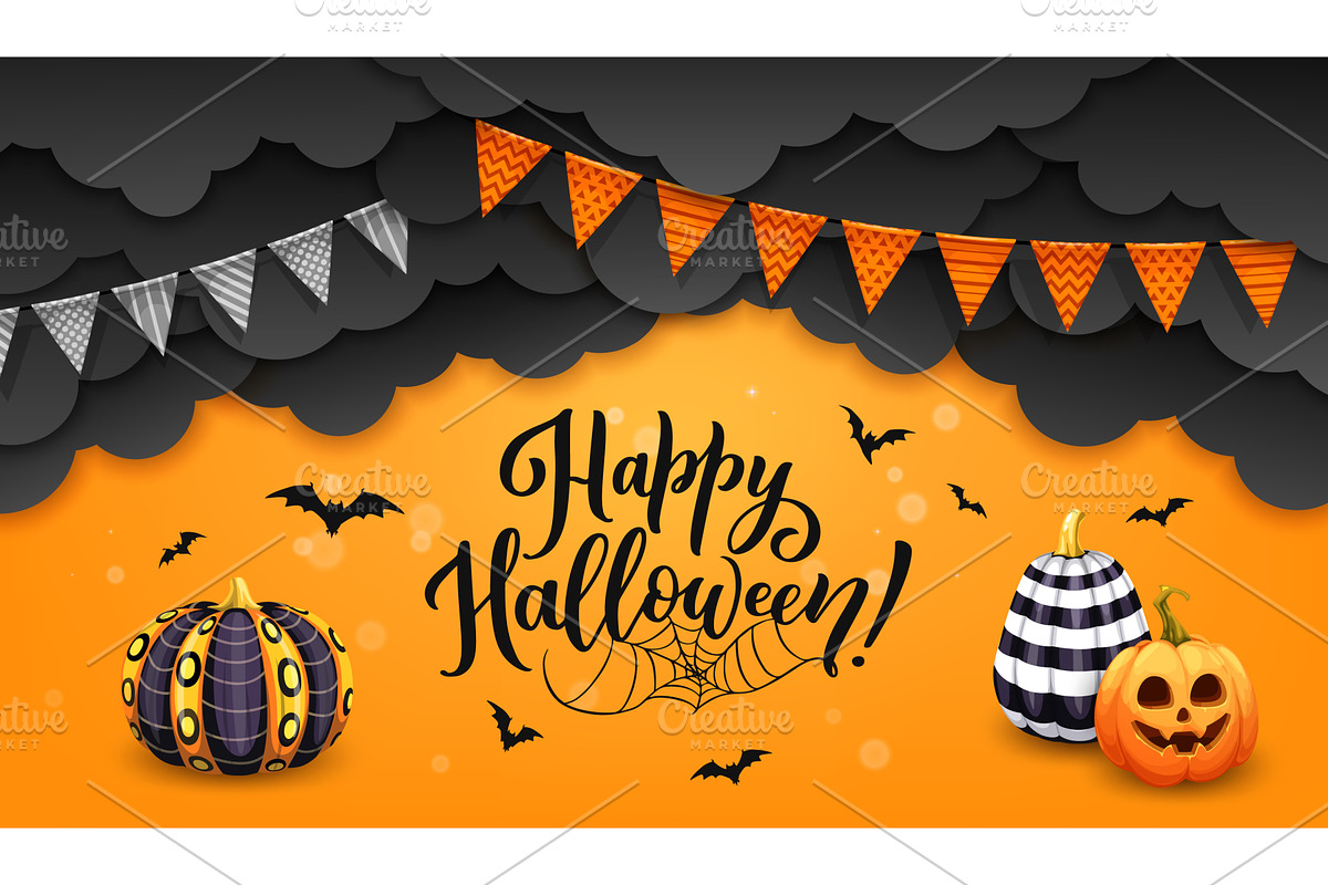 Halloween paper cut pennant, an Illustration by Vector Tradition