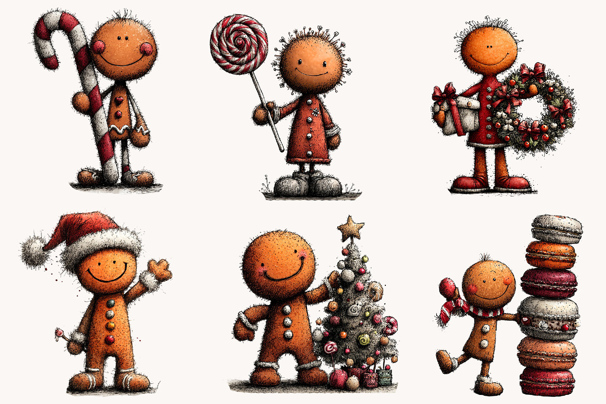 Whimsical Funny Gingerbread Clipart, a Seasonal Illustration by Designworld (Photo 5 of 8)