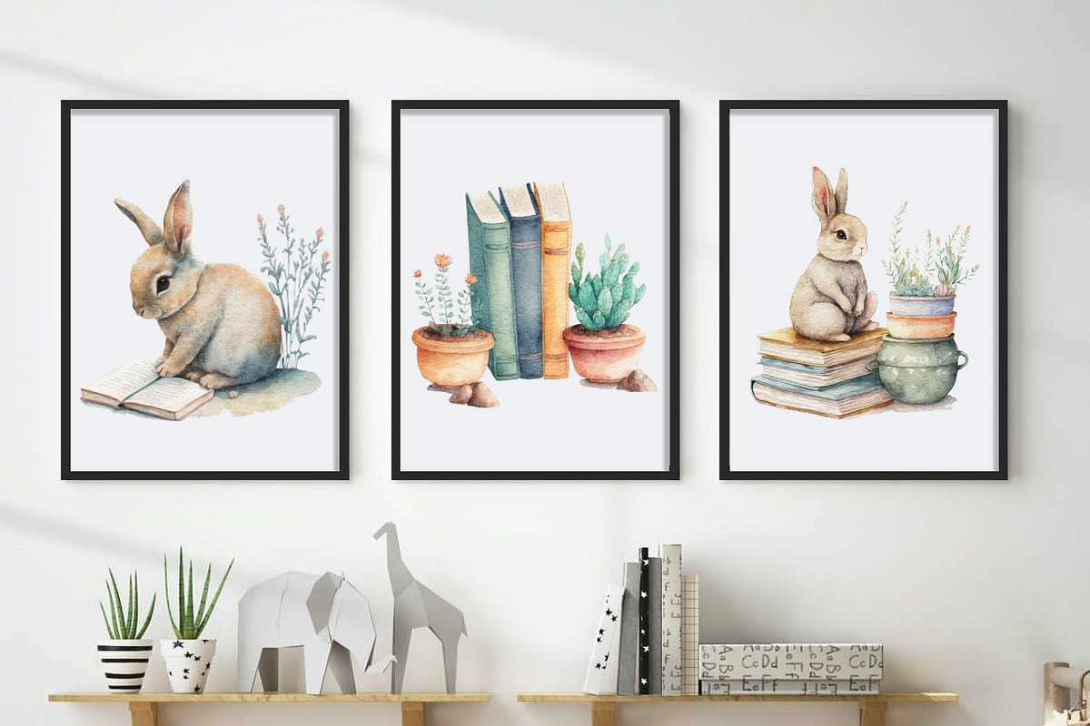 Bunny and Books. Watercolor rabbit, an Animal Illustration by AlineArtStore (Photo 12 of 15)