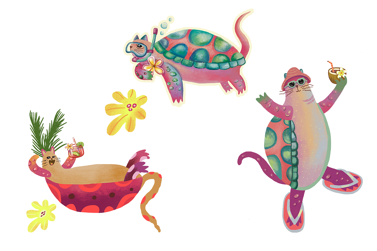 Tropical Cat Characters PNG, a Seasonal Illustration by FaliushViktoriaArtist (Photo 6 of 7)