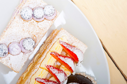selection of fresh cream cake dessert plate, a Food & Drink Photo by keko64