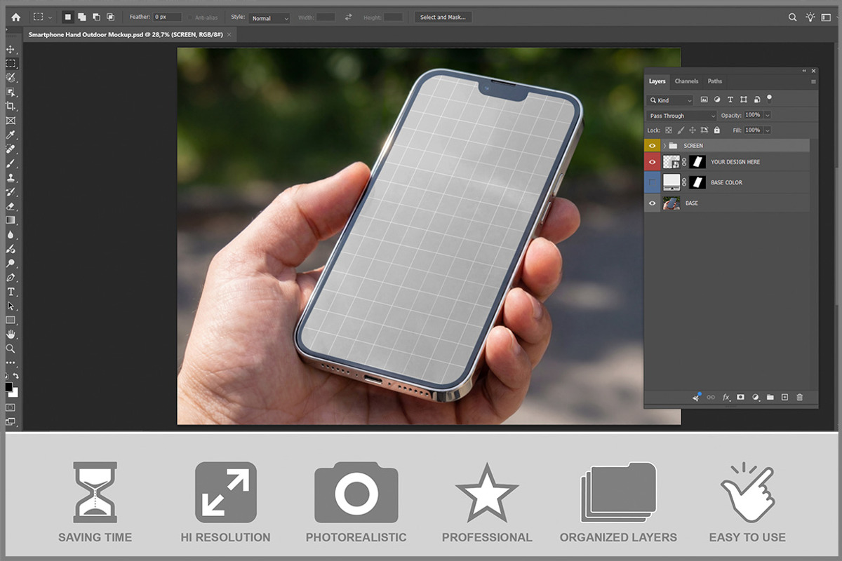 Smartphone Hand Outdoor PSD, an iPhone Mockup by Bruno's Shop (Photo 2 of 3)