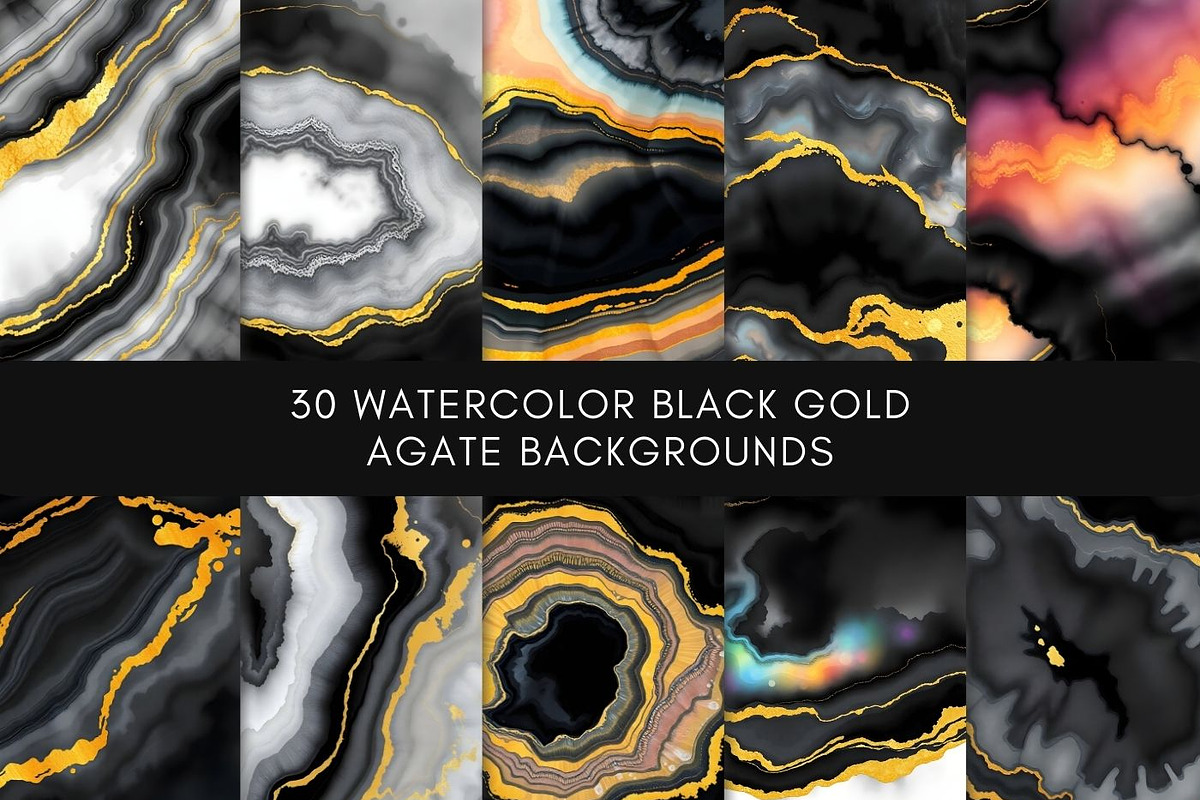 30 Watercolor Black Gold Agate, a Background Graphic by UniqueMe (Photo 1 of 11)