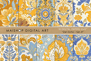 Batik Style Yellow Blue Patterns