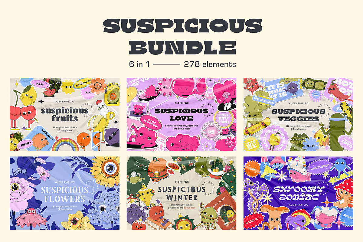 Suspicious BUNDLE:  6 in 1, a Decorative Illustration by marmarina (Photo 2 of 14)