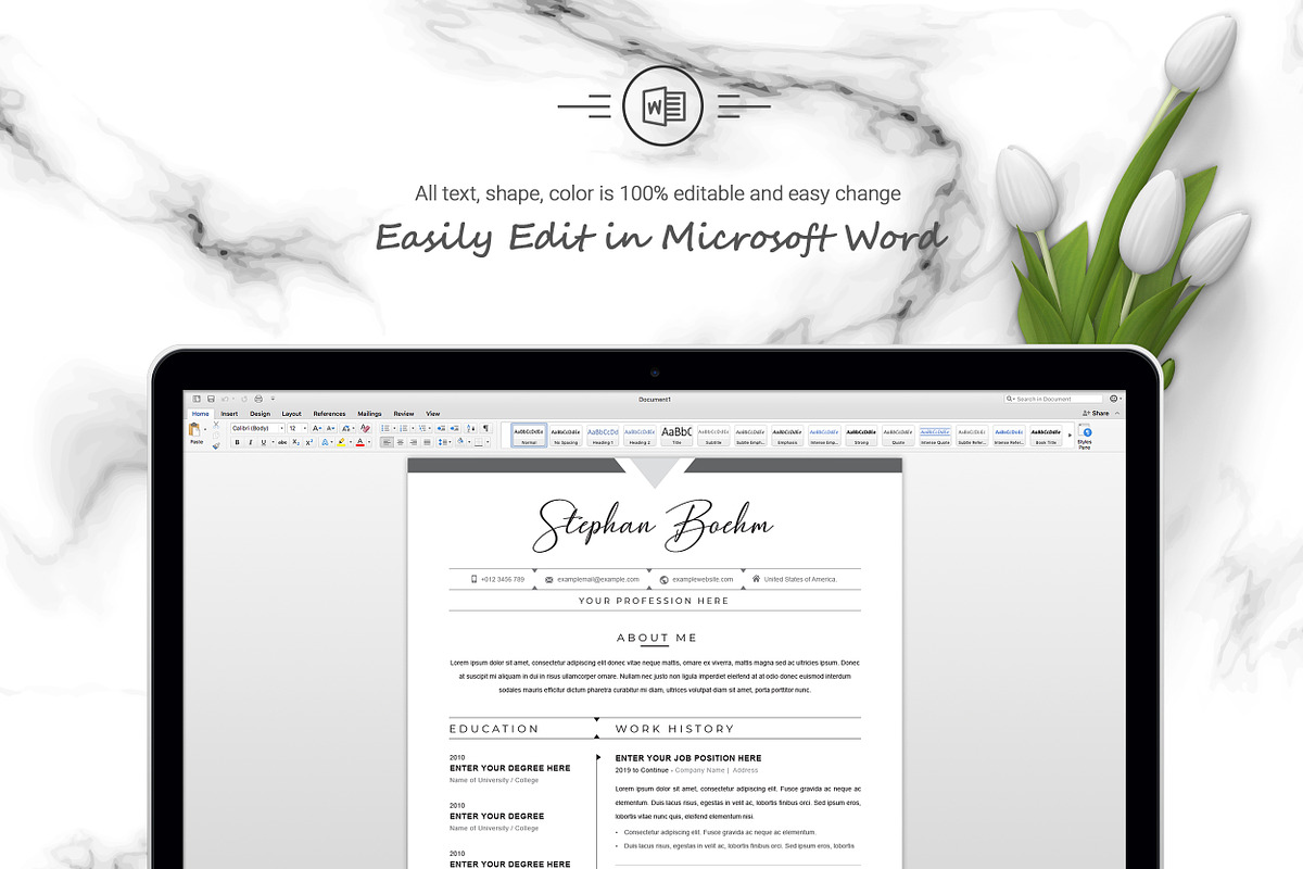 Clean Resume / Word CV Template, a Resume Template by ResumeInventor