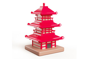 3d Red Pagoda Tower Cartoon Render