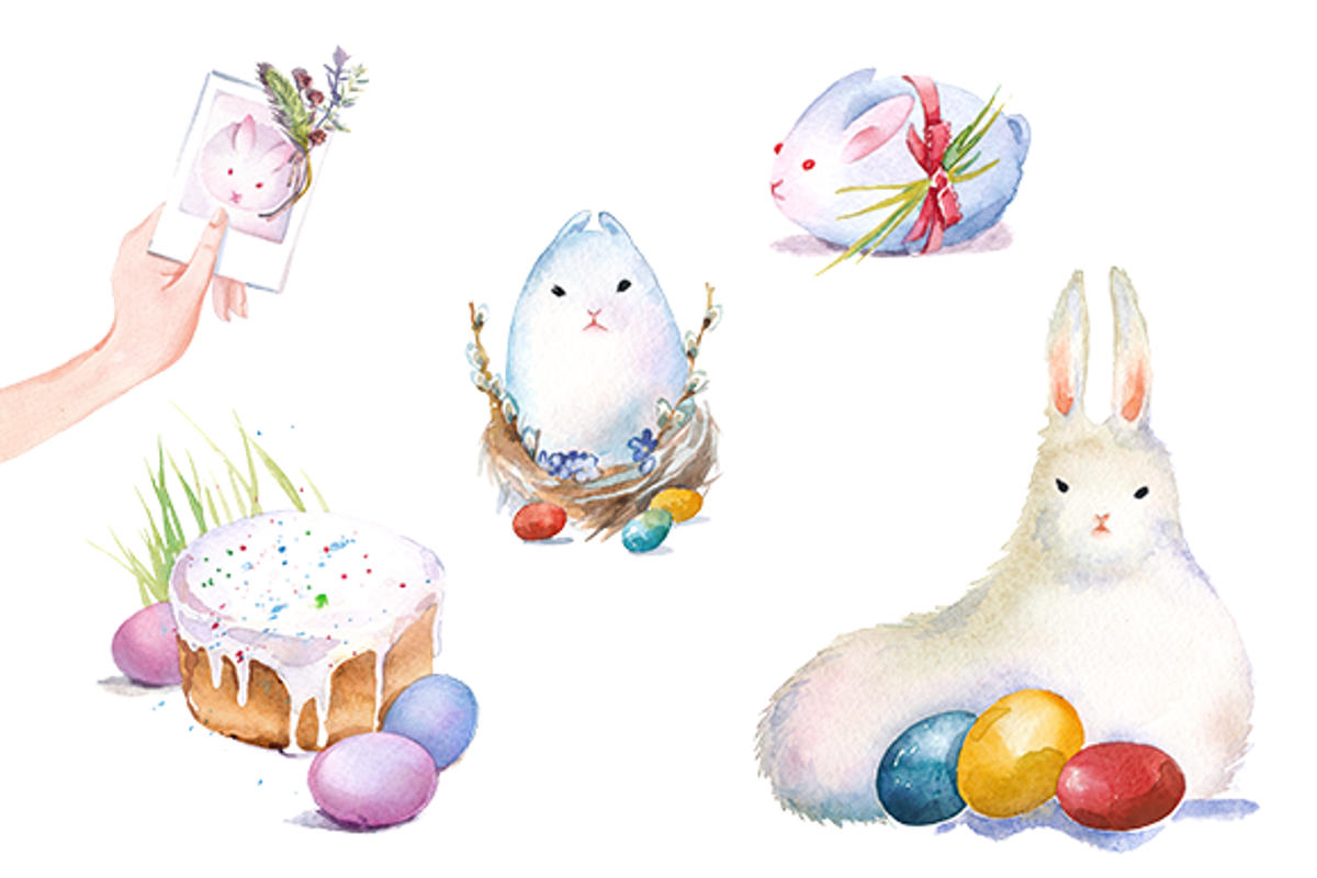 Easter bunny watercolor clipart set, an Animal Illustration by masha gross (Photo 1 of 4)
