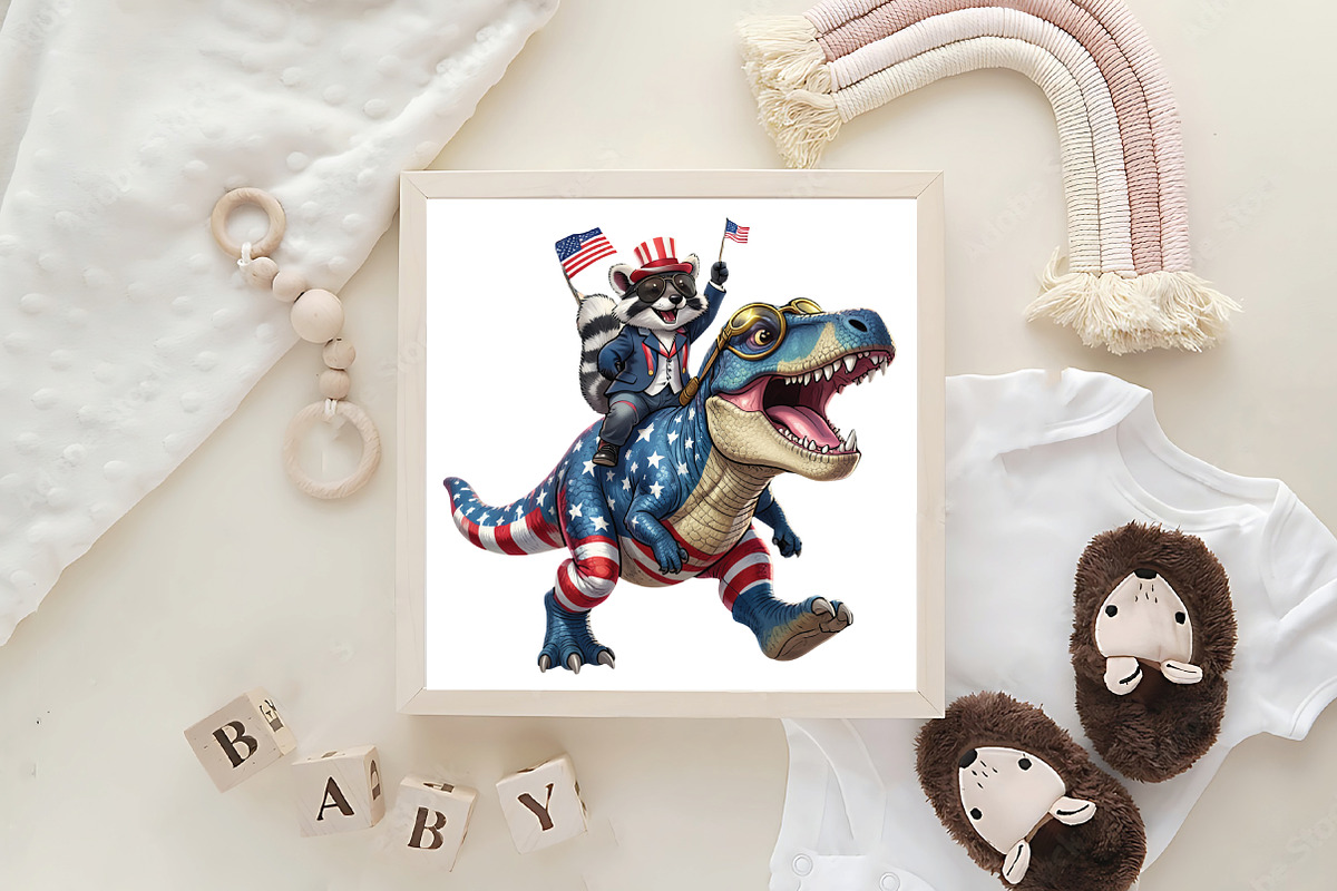 4th July USA Flag Raccoon Dinosaur P, an Illustration by CraftArtStudio (Photo 4 of 4)