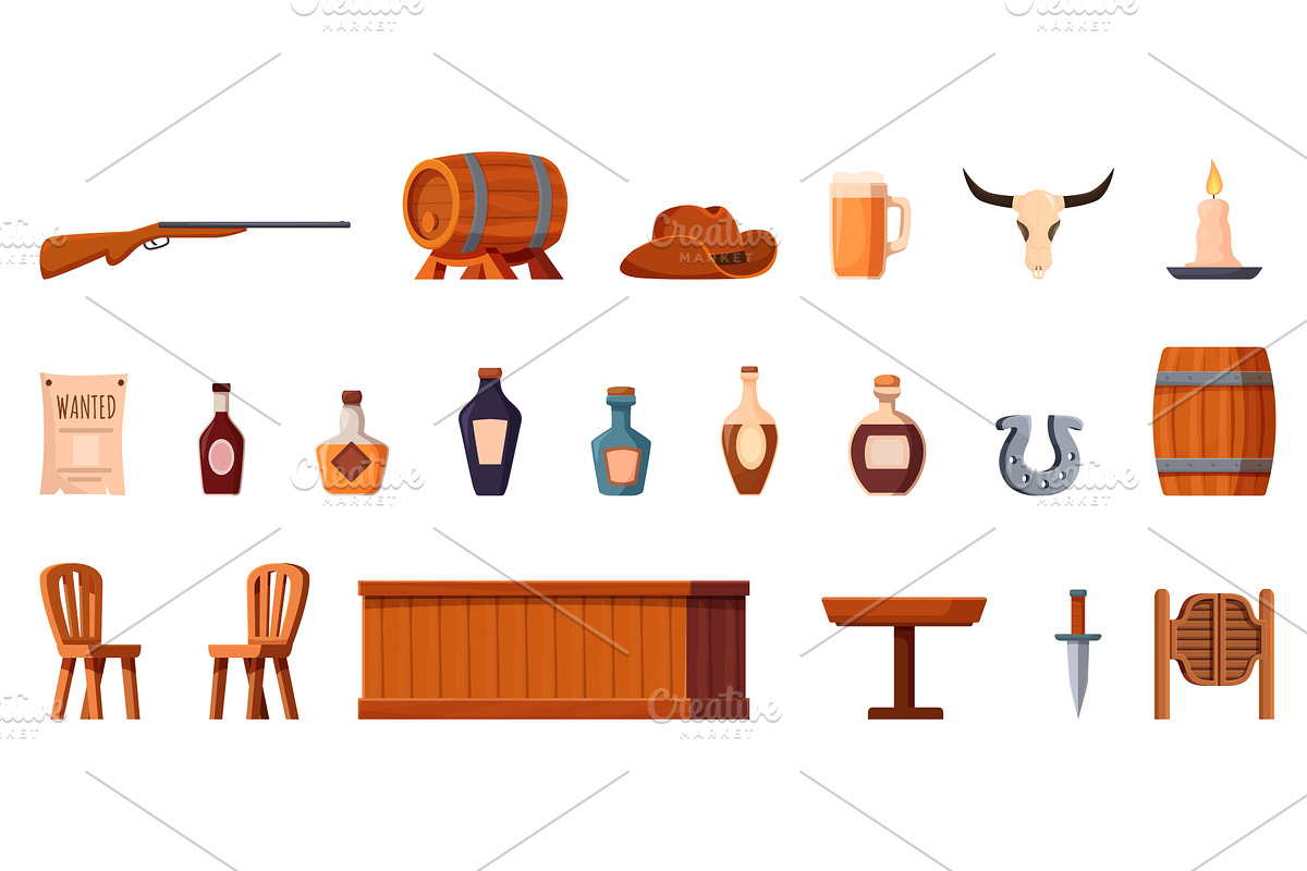Western tavern elements. Saloon, an Object Illustration by Stock-Smart-Start