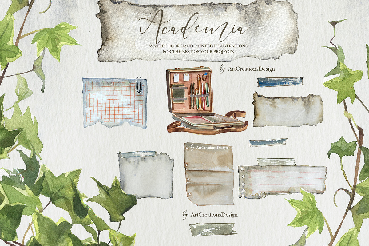 Authentic Hand-Painted Academia Set, an Education Illustration by ArtCreationsDesign (Photo 8 of 16)