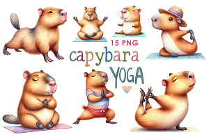 Capybaras yoga PNG collection, an Animal Illustration by Whimsy Brush Studio