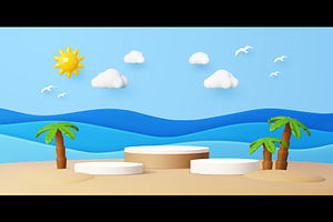 Kids podium stage stand with beach