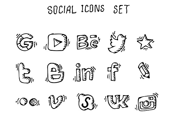Doodle Social Icon Set. Vector. Eps
