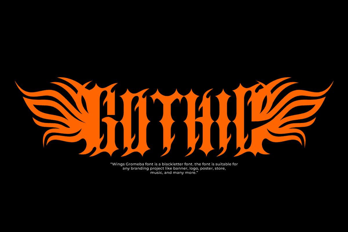 Wings Gromeba - Gothic Font, a Blackletter Font by Iqsiart Studio (Photo 2 of 7)