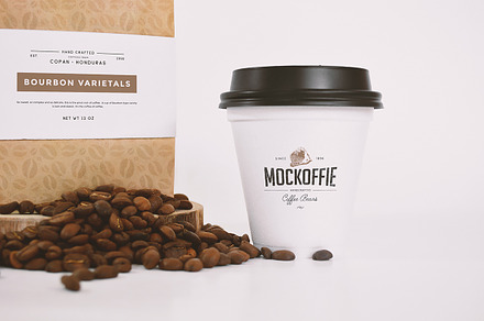 Coffee Bag and Sealed Cup Mockup